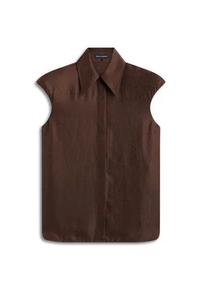 Scanlan Theodore Silk Jacquard Shoulder Pad Shirt In Brown