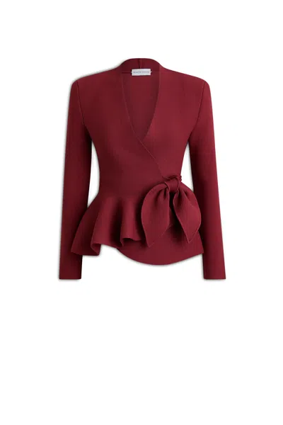 Scanlan Theodore Crepe Knit Cravat Wrap Jacket In Burgundy