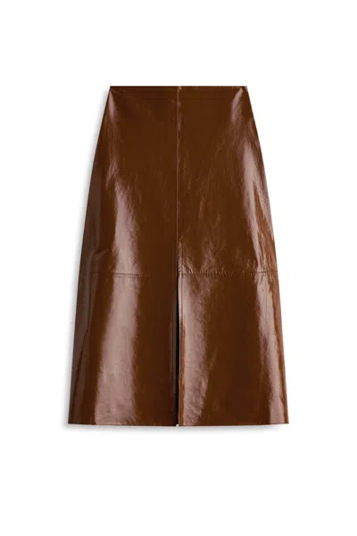 Scanlan Theodore Leather Draped Skirt In Brown