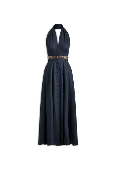 Scanlan Theodore Linen Halter Neck Dress In Blue