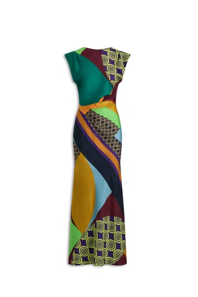Scanlan Theodore Silk Print Drape Dress In Multi