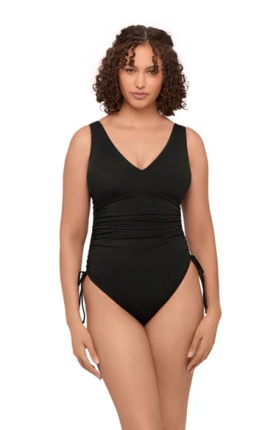 S3 Apparel Adjustable Low Cinched One Piece Swimsuit In Black