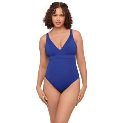 S3 Apparel Banded Plunge V-neck One Piece Swimsuit In Blue