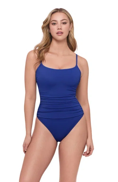 S3 Apparel Classic Shirred Front One Piece Swimsuit In Blue