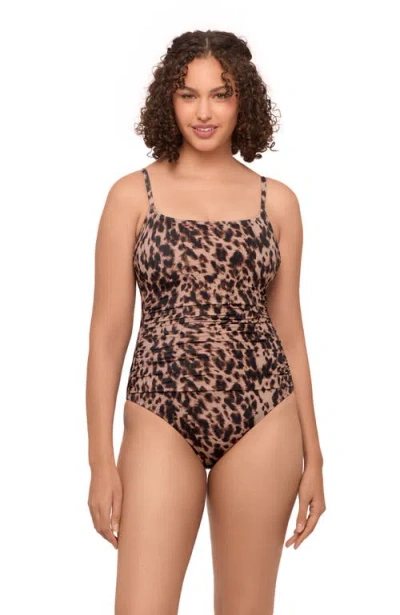 S3 Apparel Classic Shirred Front One Piece Swimsuit In Brown