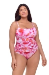 S3 Apparel Classic Shirred Front One Piece Swimsuit In Multi