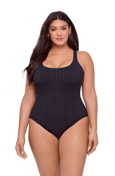 S3 Apparel Scoop Neck X-back Wide Rib One Piece Swimsuit In Black