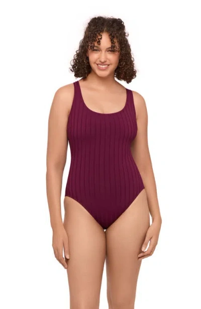 S3 Apparel Scoop Neck X-back Wide Rib One Piece Swimsuit In Burgundy