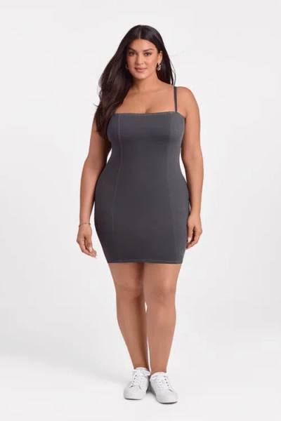 S3 Apparel Sculpting Shapewear Denim Straight Neck Mini Dress In Gray