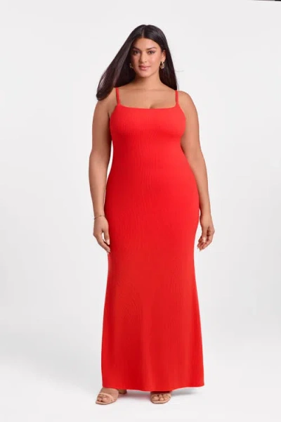 S3 Apparel Sculpting Shapewear Rib Scoop Neck Cami Maxi Dress In Red