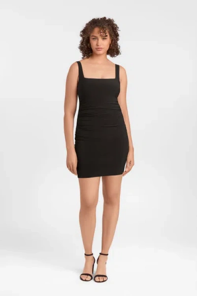 S3 Apparel Sculpting Shapewear Shirred Waist Square Neck Tank Mini Dress In Black