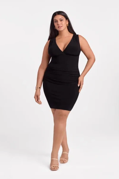 S3 Apparel Sculpting Shapewear Shirred Waist V-neck Mini Dress In Black