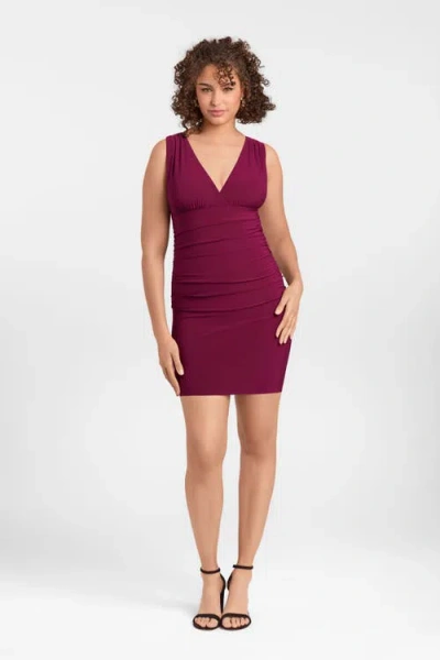 S3 Apparel Sculpting Shapewear Shirred Waist V-neck Mini Dress In Burgundy