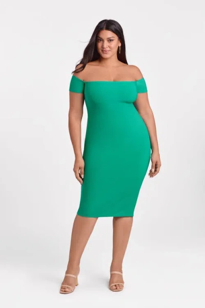 S3 Apparel Sculpting Shapewear Straight Neck Off The Shoulder Midi Dress In Green