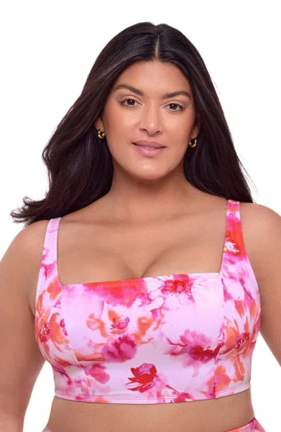 S3 Apparel Square Neck Lace Back Midkini Swim Top In Pink