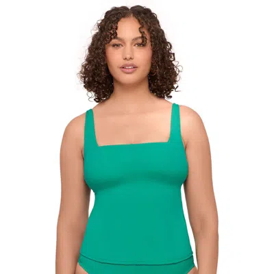 S3 Apparel Square Neck Lace Back Tankini Top In Green