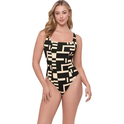 S3 Apparel Square Neck Lace-up Back One Piece Swimsuit In Multi