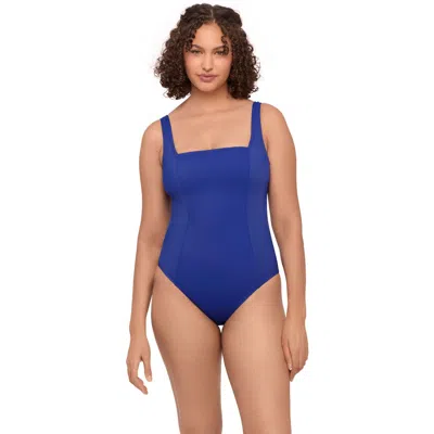 S3 Apparel Square Neck Lace-up Back One Piece Swimsuit In Purple