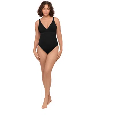 S3 Apparel Supportive And Sculpting Banded Plunge V-neck One-piece Swimsuit In Black