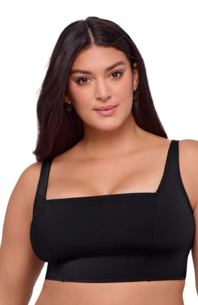 S3 Apparel Supportive And Sculpting Square Neck Lace Back Midkini Swimsuit Top In Black