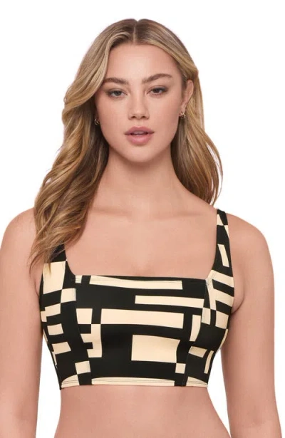 S3 Apparel Supportive And Sculpting Square Neck Lace Back Midkini Swimsuit Top In Multi