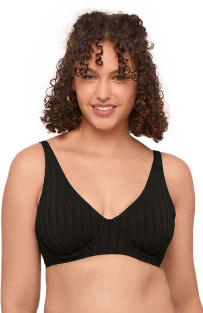 S3 Apparel Supportive Wide Ribbed Tall Underwire Bikini Top In Black