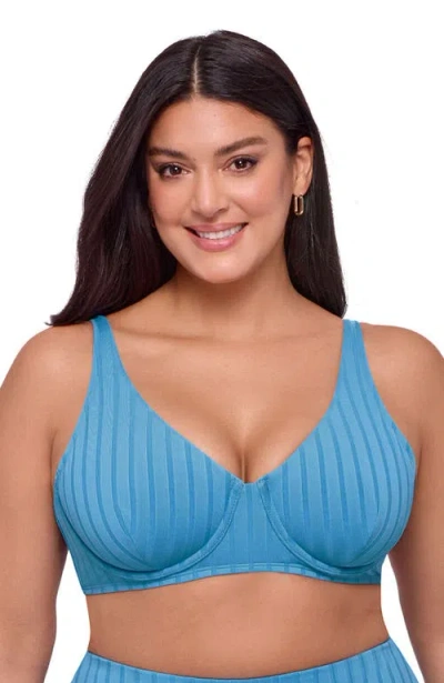 S3 Apparel Supportive Wide Ribbed Tall Underwire Bikini Top In Blue