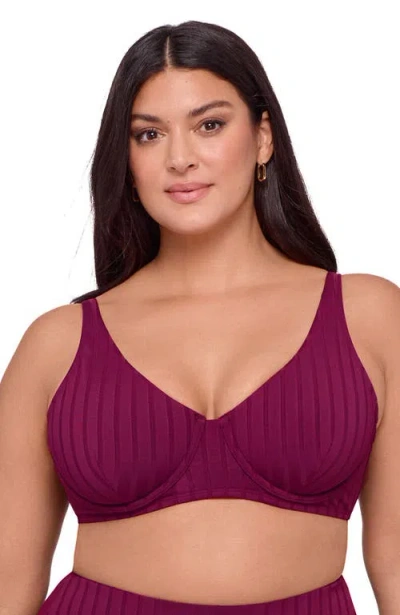 S3 Apparel Supportive Wide Ribbed Tall Underwire Bikini Top In Burgundy
