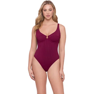 S3 Apparel Wide Rib Scoop Neck Underwire One Piece Swimsuit In Purple