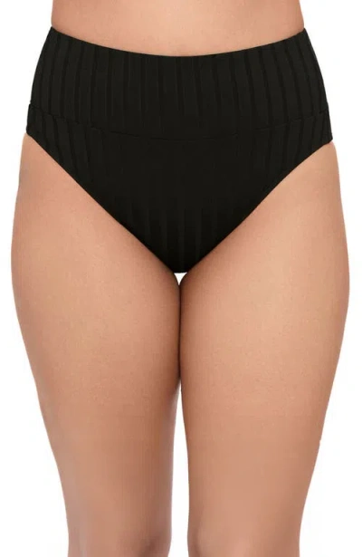 S3 Apparel Wide Ribbed Ultra High Waist Banded Swim Bottoms In Black
