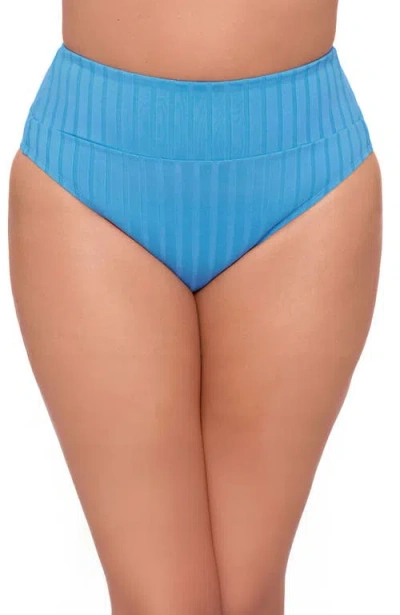 S3 Apparel Wide Ribbed Ultra High Waist Banded Swim Bottoms In Blue