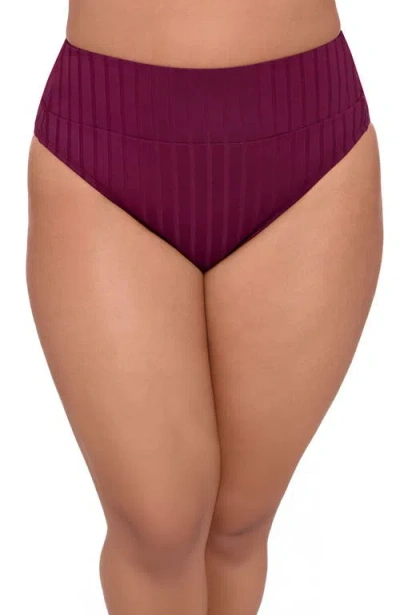S3 Apparel Wide Ribbed Ultra High Waist Banded Swim Bottoms In Burgundy
