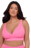 S3 Banded Plunge V-neck Bikini Top In Pink