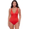 S3 Banded Plunge V-neck One Piece Swimsuit In Scarlet