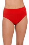 S3 Ribbed Banded High Waist Swim Bottoms In Scarlet
