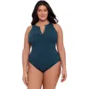 S3 Ribbed High Neck Snap Front One Piece Swimsuit In Dusk Blue