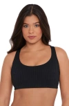 S3 Ribbed Scoopneck Crossback Bikini Top In Black