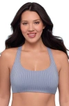 S3 Ribbed Scoopneck Crossback Bikini Top In Blue