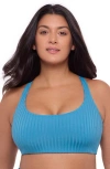 S3 Ribbed Scoopneck Crossback Bikini Top In Lake Blue