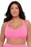S3 Ribbed Scoopneck Crossback Bikini Top In Pink