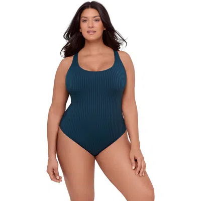 S3 Ribbed Scoopneck Crossback One Piece Swimsuit In Green