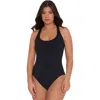 S3 Ribbed High Neck Snap Front One Piece Swimsuit In Onyx Black