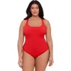 S3 Ribbed Scoopneck Crossback One Piece Swimsuit In Scarlet