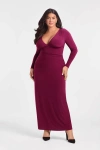 S3 Sculpting Shapewear Shirred V-neck Long Sleeve Solid Maxi Dress In Pink