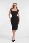 S3 Sculpting Shapewear Square Neck Cap Sleeve Solid Midi Dress In Black