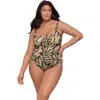 S3 Square Neck Lace-up Back One Piece Swimsuit In Green