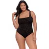 S3 Square Neck Lace-up Back One Piece Swimsuit In Brown
