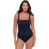 S3 Square Neck Lace-up Back One Piece Swimsuit In Onyx Black