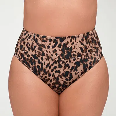 S3 Swim Womens Animal Moderate Coverage High Waist Bikini Swimsuit Bottom In Brown