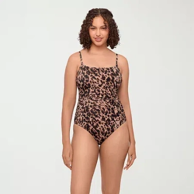 S3 Swim Womens Animal Moderate Coverage One Piece Swimsuit In Brown